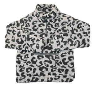 Knox Rose Women's Sherpa Fleece Pullover Small Gray Leopard Print Half‎ Zip